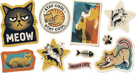 Fototapeta premium Colorful Cat Illustrations with Coffee and Summer Vibes in Flat Design Style
