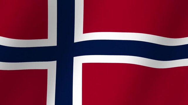 Waving Norwegian Flag with Red White and Blue Colors and Nordic Cross Symbol