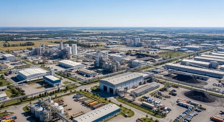 Obraz premium Expansive Industrial Manufacturing District Under a Clear Blue Sky