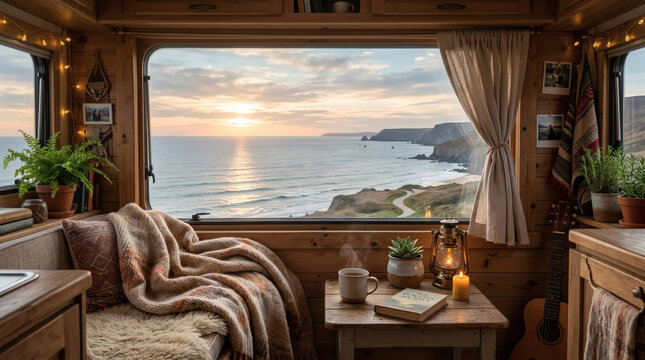 The view of the sea from the camper van