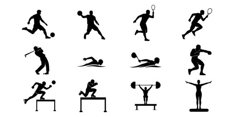 Sports silhouette icons athletic black silhouettes of various sports © SIMUL