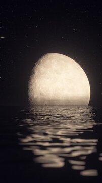 Giant moon reflected in a calm sea.