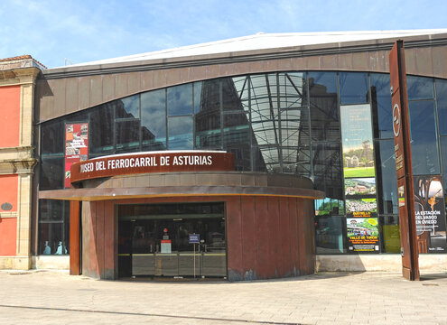 Main entrance of the Asturias Railway Museum (Museo del Ferrocarril de Asturias). Former Renfe North Station in Gij&oacute;n, Principado of Asturias, northern Spain