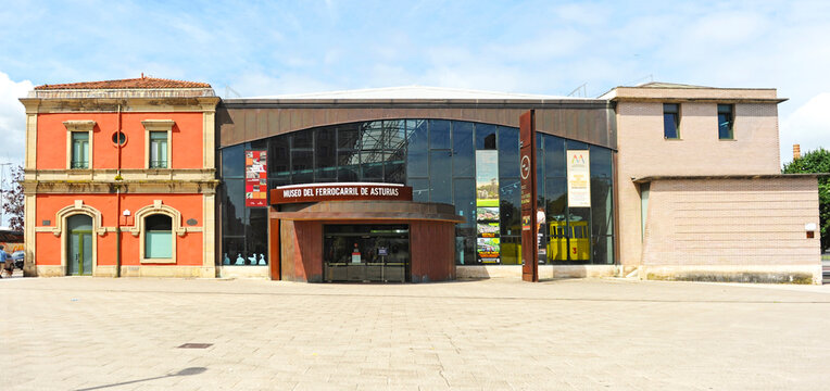 Asturias Railway Museum main entrance. Former Renfe North Station in Gij&oacute;n, Principality of Asturias, Spain