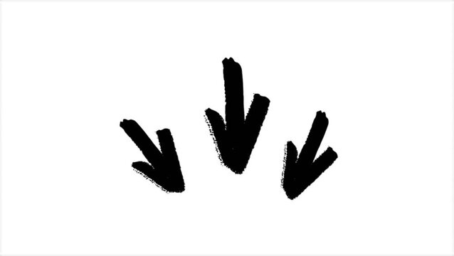 Three black hand drawn arrows pointing down animation on white background