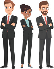 Obraz premium Diverse Business Team Standing with Confidence, Professional Corporate People Characters Vector Illustration Design