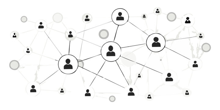 Network graph with grayscale silhouettes on a black background