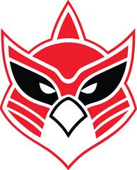 Obraz premium Dynamic stylized red and black bird head featuring sharp eyes and a distinct beak suitable for a modern logo design
