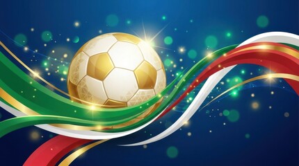Naklejka premium Golden soccer ball with italian flag colors and sparkles on blue background