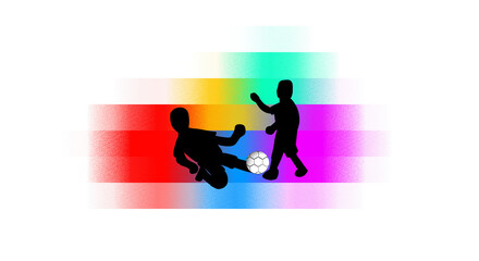 Obraz premium Soccer player silhouettes and football action scenes with colorful abstract backgrounds for sports design projects