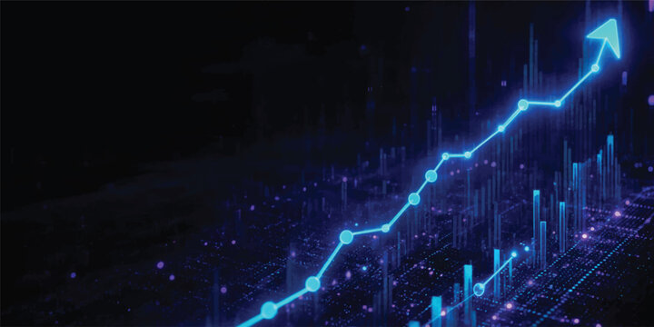 Abstract Blue Lightning in Dark Night with Digital Heartbeat ECG Finance Stock Market Data Technology Background Loop