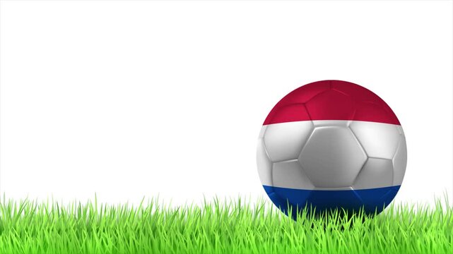 NETHERLANDS Flag Soccer Ball Rolling on Green Grass Animation with Copy Space