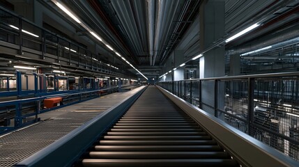Naklejka premium An abstract representation of an efficient logistics system featuring modern engineered structures bathed in cool metal tones