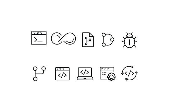 Software Development and DevOps Line Icon Set