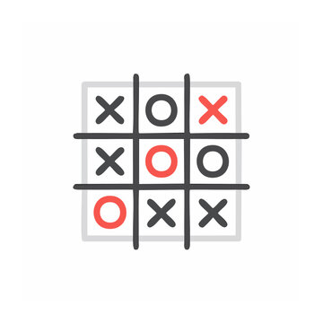 Flat design tic tac toe grid with red X and O