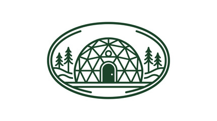 Obraz premium Geodesic dome glamping tent in forest emblem design.