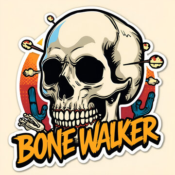Stylized illustration of a skull with 'Bone Walker' text and desert elements.