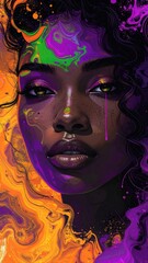 Fototapeta premium Vibrant Young Woman with Neon Face Paint in Abstract Colorful Portrait