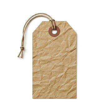 Brown kraft paper tag with string attached for packaging isolated on white background