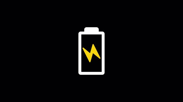 Mobile phone battery low icon blinking animation on transparent background 
