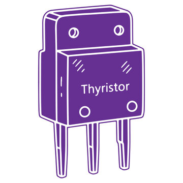 Purple thyristor electronic component illustration with three legs and white outline on transparent background