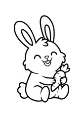 Fototapeta premium A cute rabbit holds a small bunny sitting on ground with joyful expression