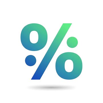 Percentage symbol with blue and green circles on white background.