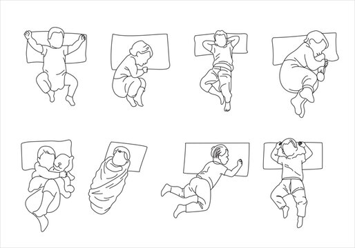 Babies and Toddlers  Sleeping Top View architectural drawing isolate white background Floorplan blueprints elements 