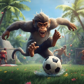 Exciting soccer tournament featuring friendly animals like lions, foxes, and dogs in a lush green field with palm trees.