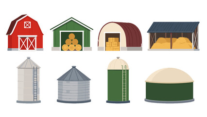Set of farm buildings and storage structures vector icons © Mark