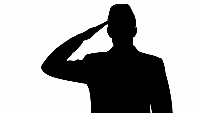 Man in military uniform saluting a flag silhouette
