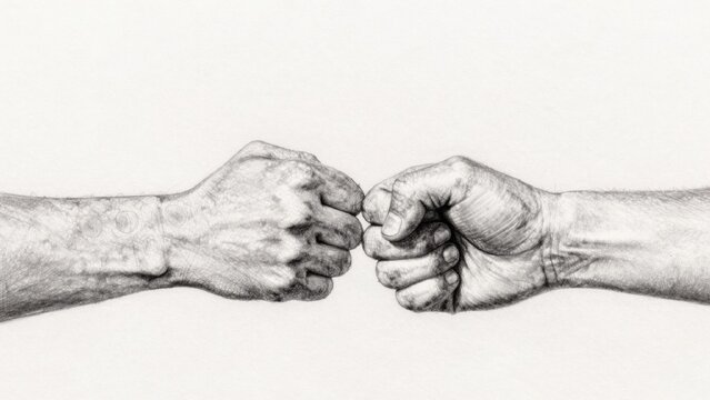Black white hands fist bumping each other drawn realistic style appear hairy there background behind black whi