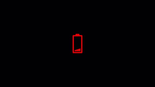 Mobile phone battery low icon blinking animation on transparent background 
