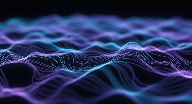 Digital wave background with glowing blue and purple data lines