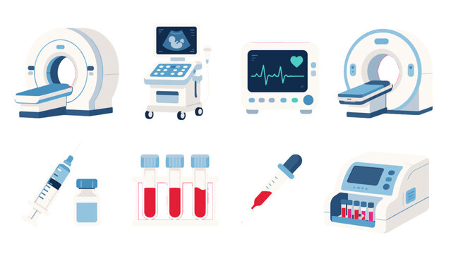 Medical diagnostic equipment and laboratory icons set