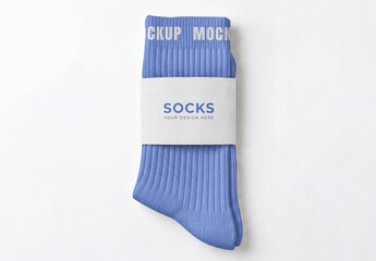Ribbed Socks Mockup with Packaging Label Branding Template