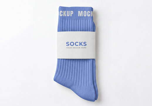 Ribbed Socks Mockup with Packaging Label Branding Template