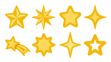 Obraz premium Set of golden star and sparkle icons on white background