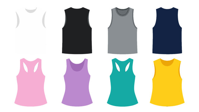 Set of sleeveless tank top and athletic shirt vector templates