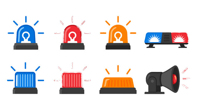 Set of emergency siren and warning light vector icons