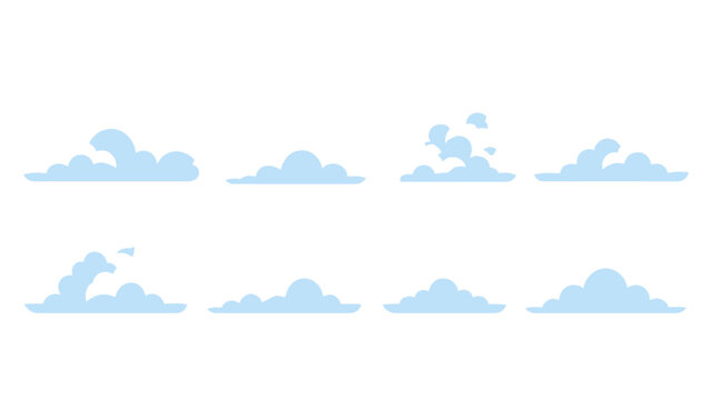Set of simple cartoon cloud shapes on white background