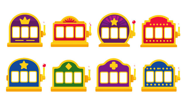 Set of colorful slot machine icons in flat vector style