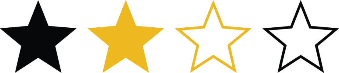 Obraz premium Four different star shapes in black and yellow colors simple vector icons Vector