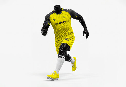 Sports V-Neck Football Jersey Kit Mockup Front View on Running Mannequin