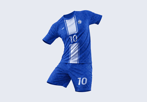 Floating Soccer Uniform Kit Mockup - Front View with Shorts