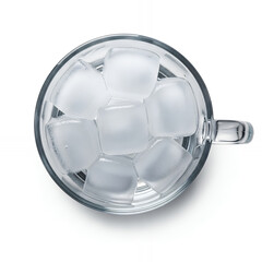 Fototapeta premium Top view ice cubes on a glass isolated on white background