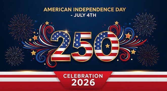 American 4th july 250th anniversary celebration patriotic design with fireworks and stars