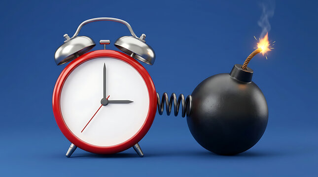 Conceptual Alarm Clock Bomb Combination Representing Pressure and Urgent Deadlines Approaching