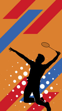 Badminton Player Silhouette Jump Smash Poster. Badminton sport vector background template