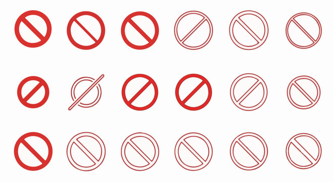 Collection of red and outline prohibition symbols, signifying restriction and avoidance